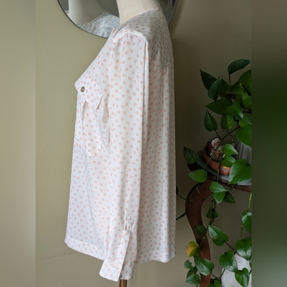 Liz Claiborne Women's Size 10 Cream Pink Polka Dot Long Sleeve Blouse - Picture 5 of 10